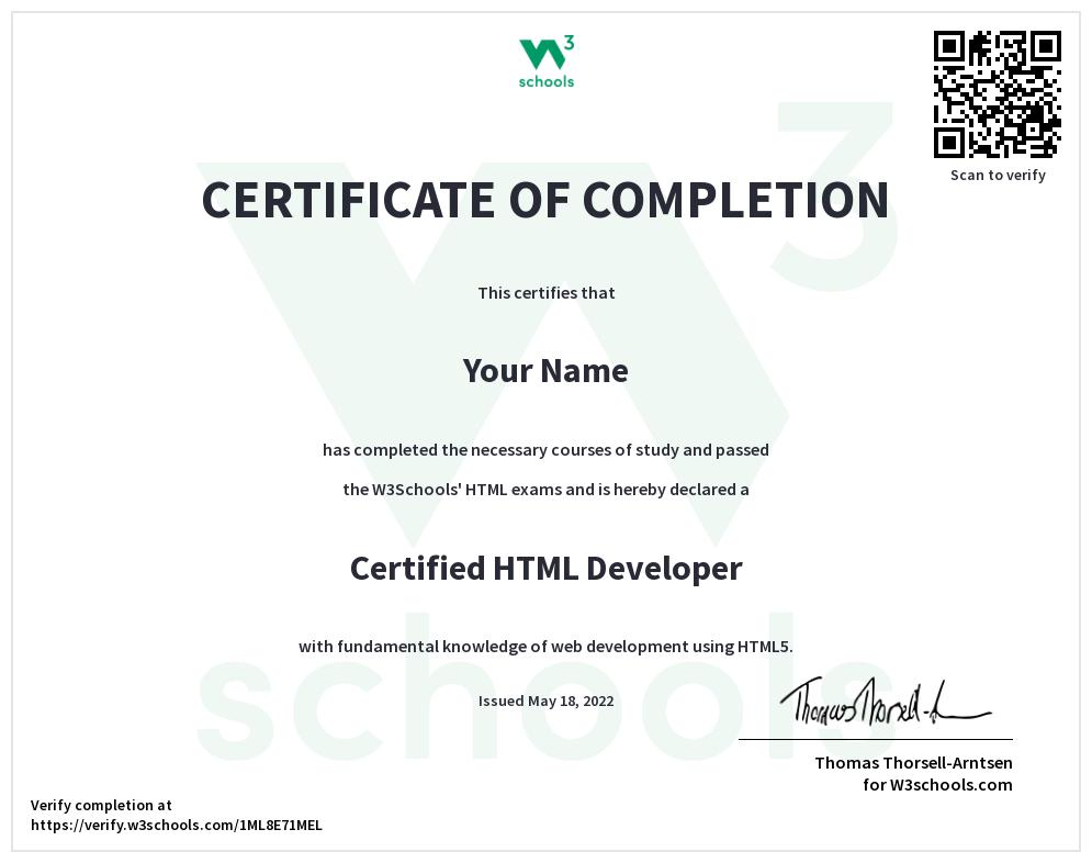 HTML Certificate