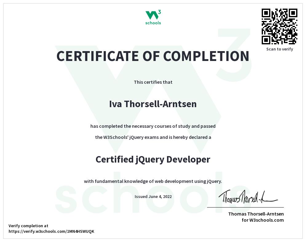 jQuery Certificate