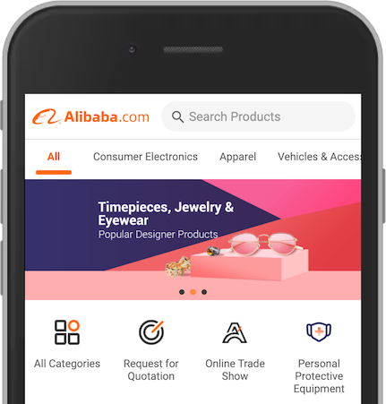 Screenshot of the front page of Alibaba.com