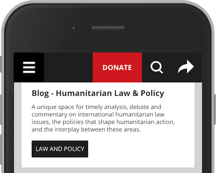 Screenshot from ICRC where thebutton text is Law and policy.