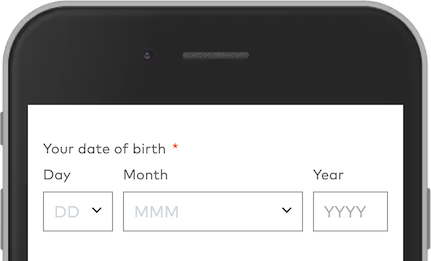 Screenshot from the Optus registration form, showing date of birth with three form controls.