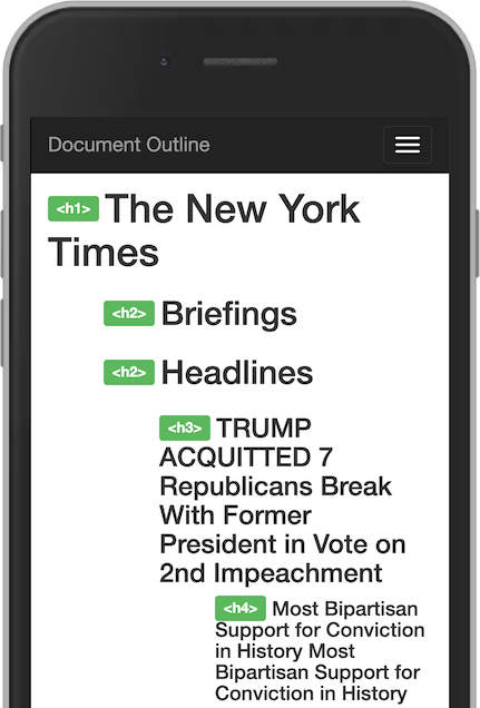 Screenshot of the new and improved document outline of The New York Times, with natural heading levels.