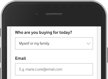 Screenshot from Vodafone order form, showing one select and one email input.