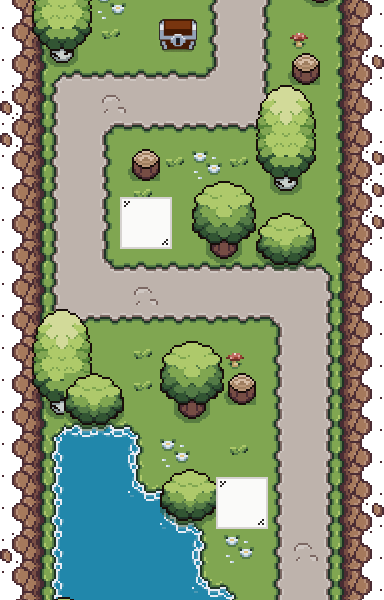 Adventure map: a forest path with a treasure chest, the Lynx standing next to the lesson What is an Element, and the next lesson further down the path.