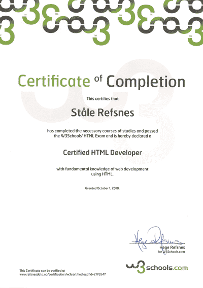 HTML Certificate