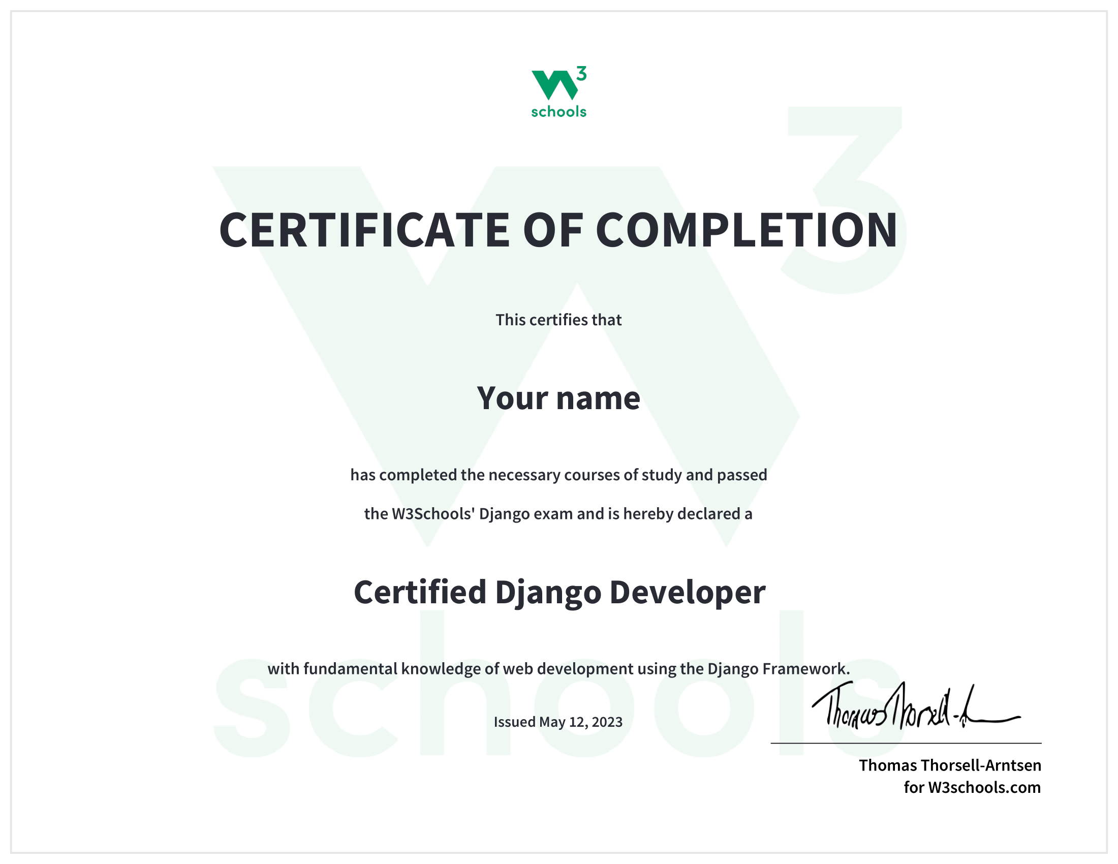 Vue Certificate of Completion