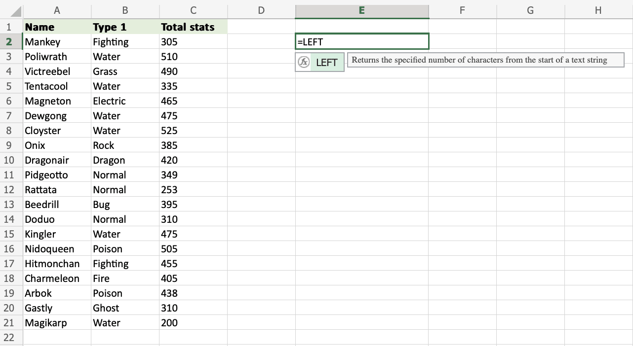 Excel Left Function