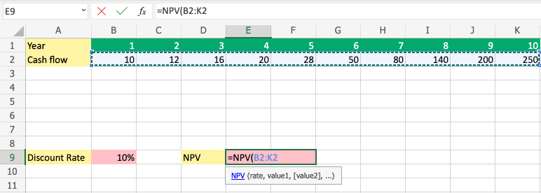 Added values to the NPV function