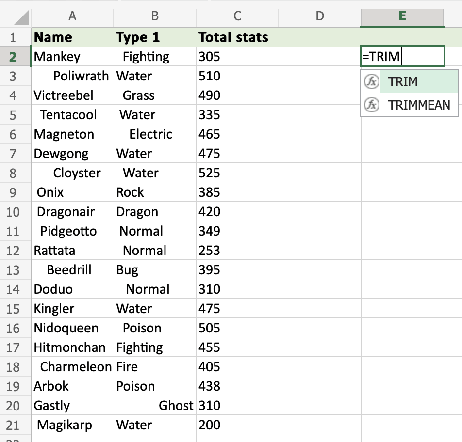 Excel TRIM