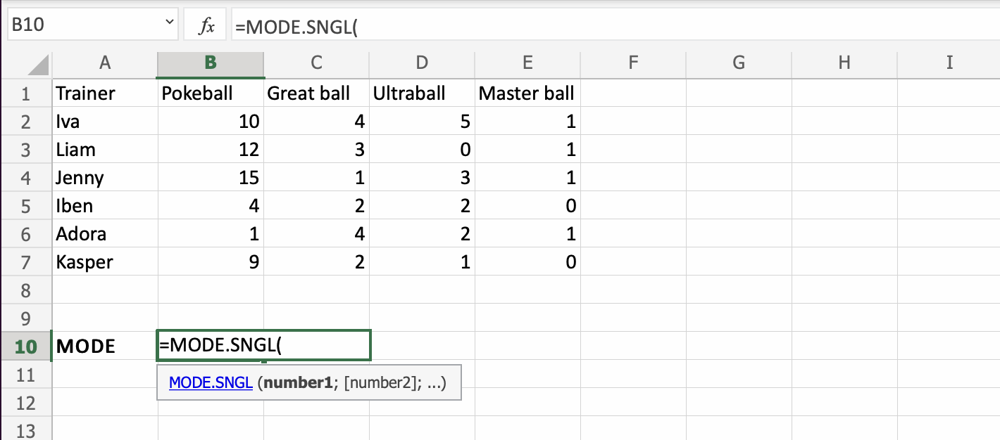 Excel MODE Function