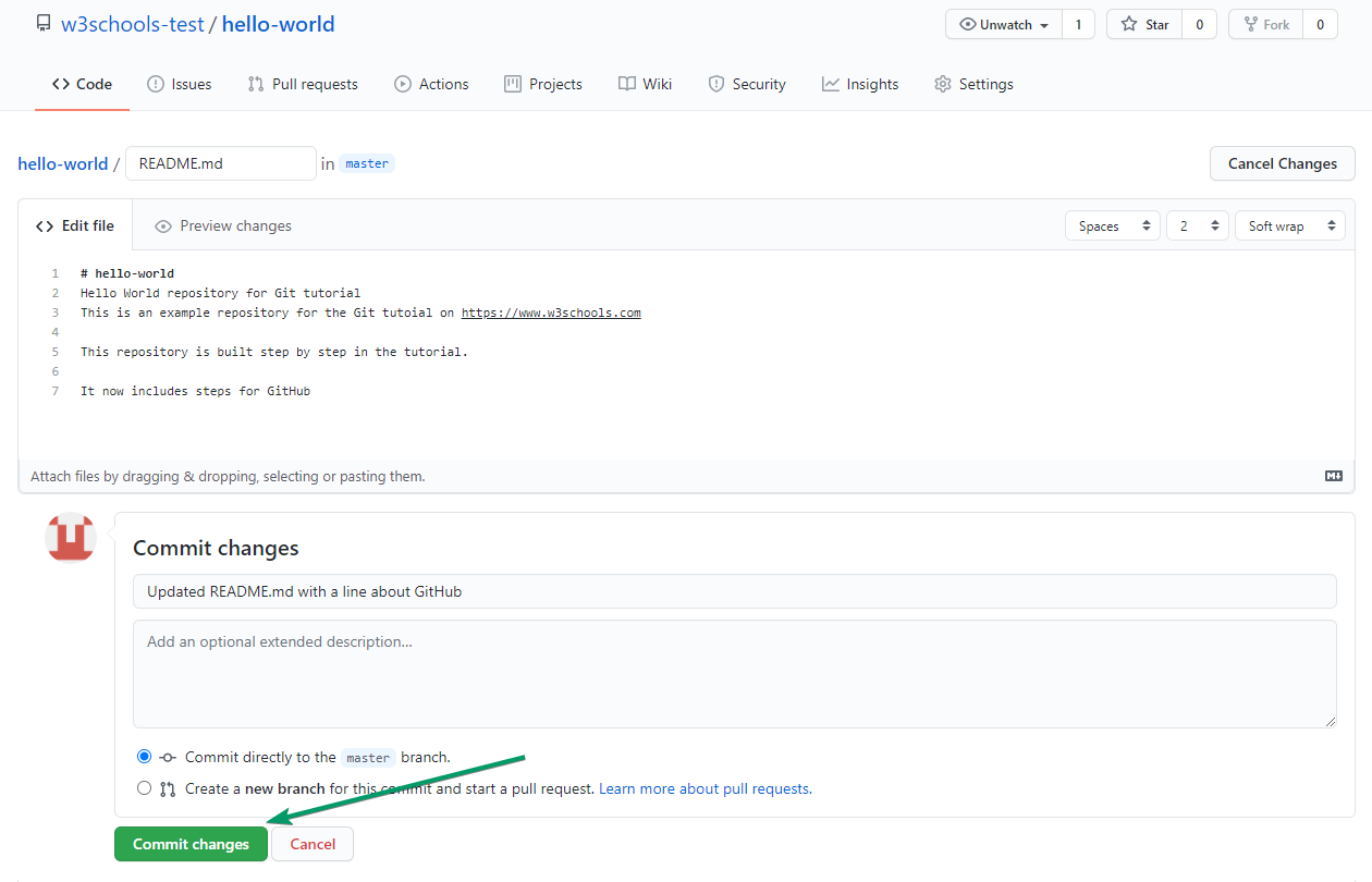 GitHub Commit Changes
