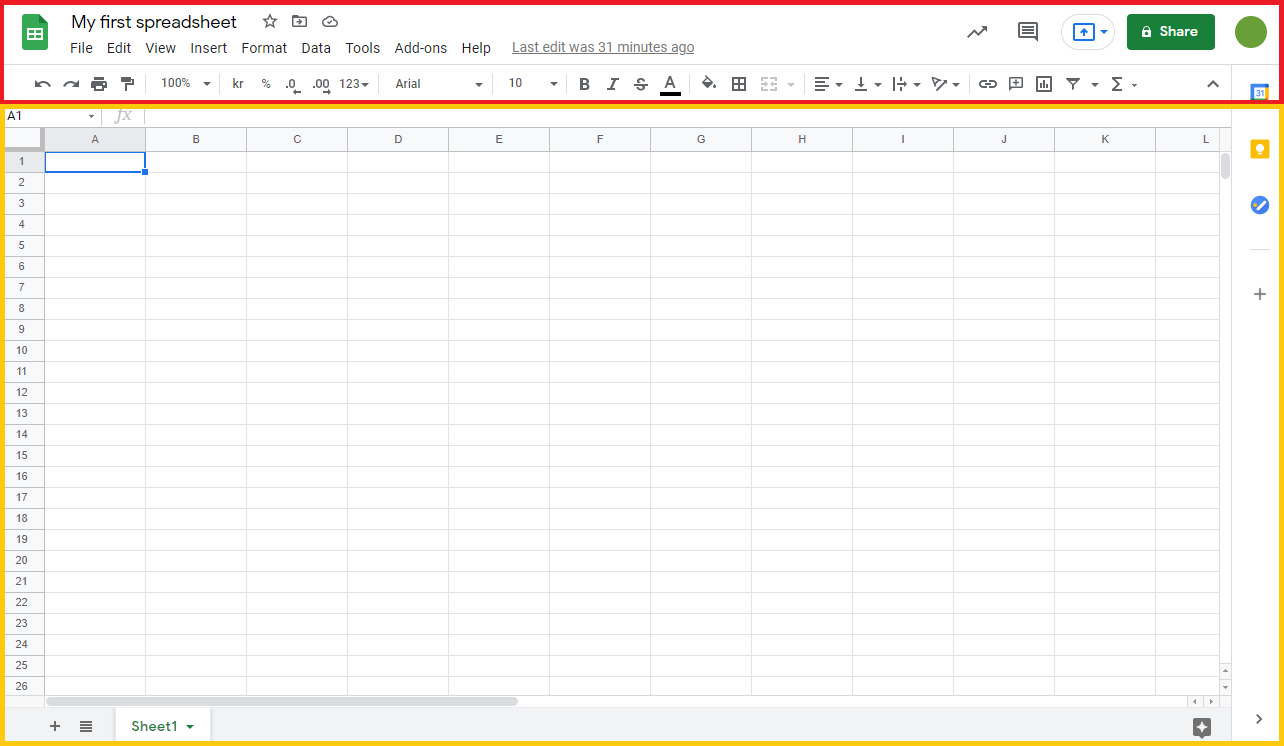 Google Sheets Overview Ribbon And Sheet