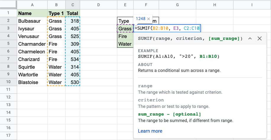 Google Sheets SUM Function