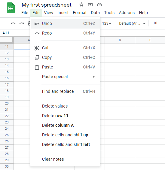 Google Sheets Undo and Redo