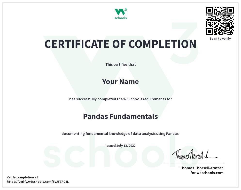Pandas Certificate