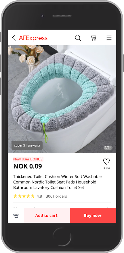 Screenshot from AliExpress showing a toilet seat cover