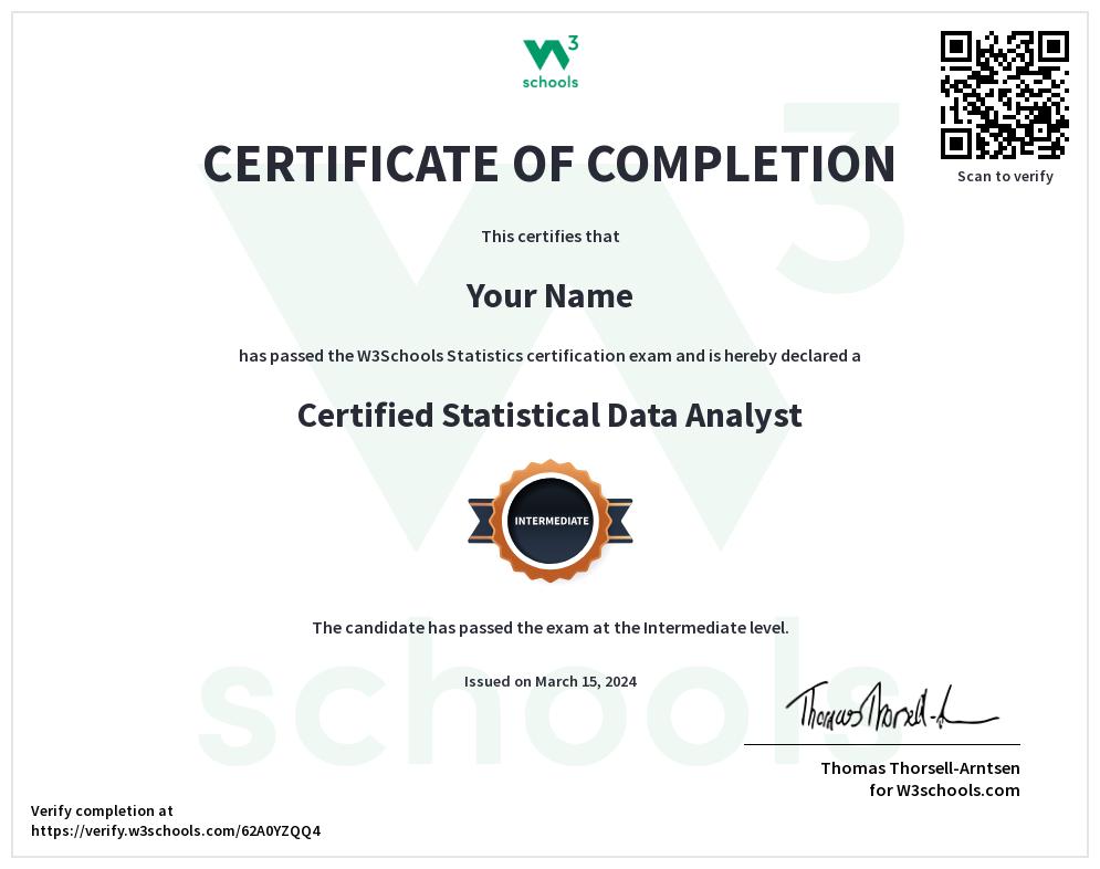 Statistics Certificate