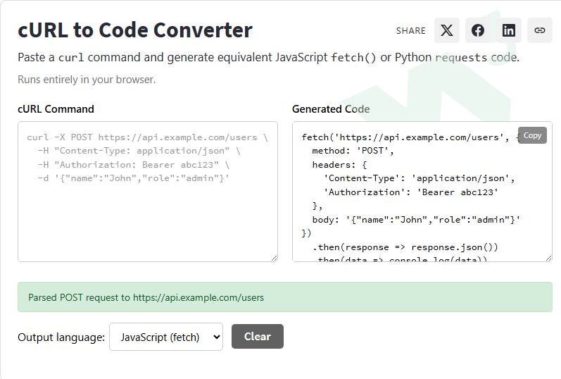 cURL to Code Converter - W3Schools