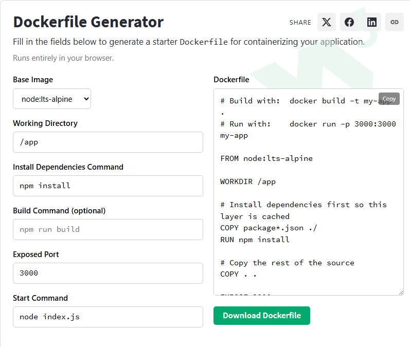 Dockerfile Generator - W3Schools