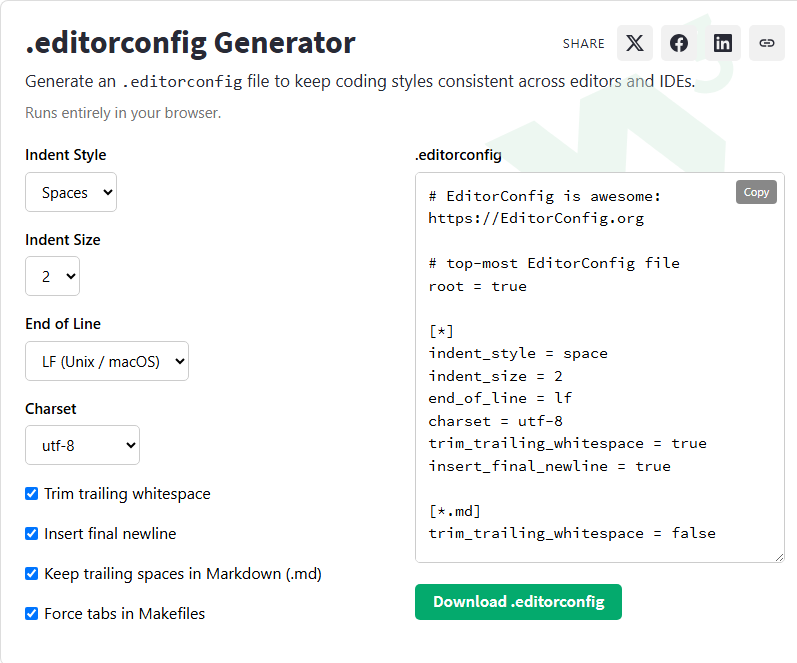 Editorconfig Icon .editorconfig Generator - W3Schools