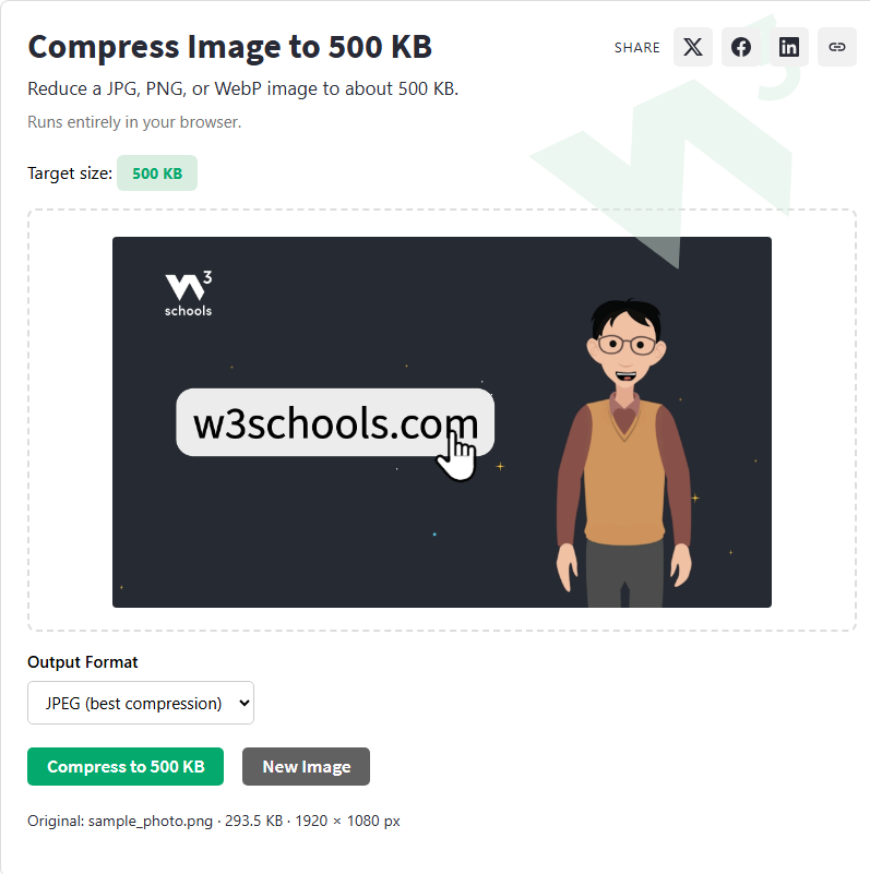 Compress Image to 500 KB - W3Schools