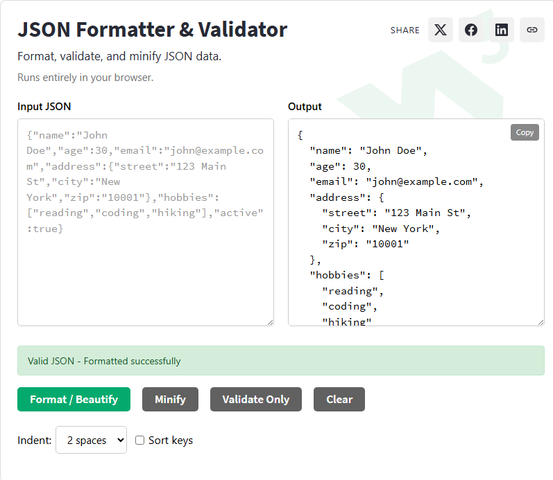 Json Formatterlist JSON Formatter & Validator - W3Schools