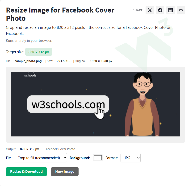 Resize Image for Facebook Cover Photo - W3Schools