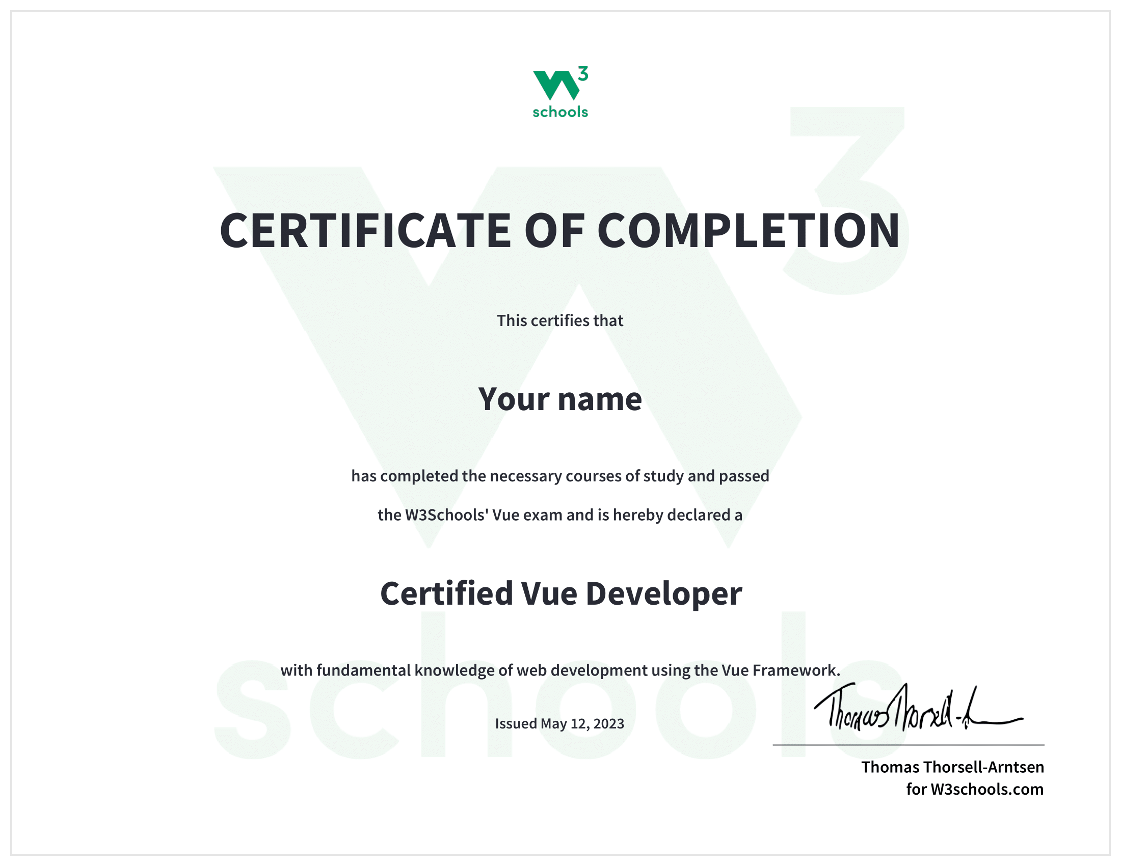Vue Certificate of Completion