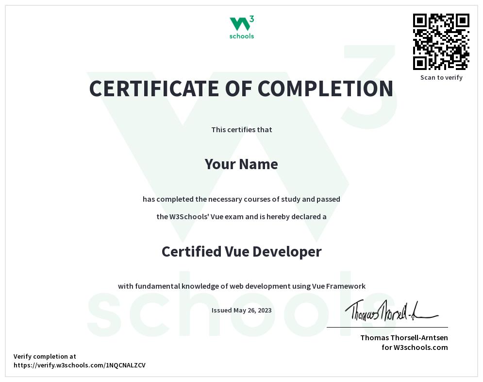 Vue Certificate
